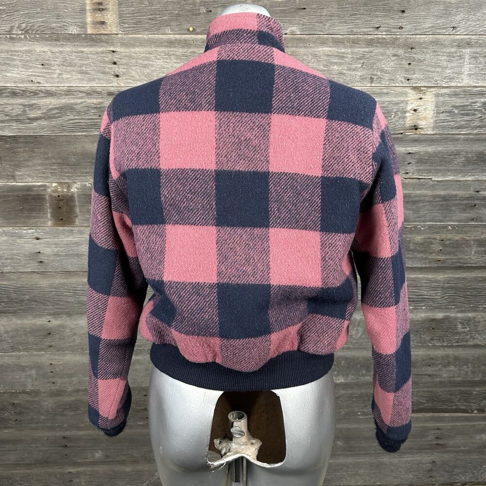 Woolrich Pink Blue Plaid Zip Bomber Jacket USA Made Women’s Large (Small Fit) - Picture 5 of 6